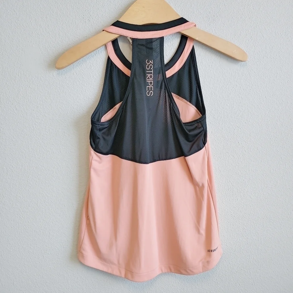 Adidas Girls Peach and Black Primegreen Aeroready Racerback Club Tank Top Sz S